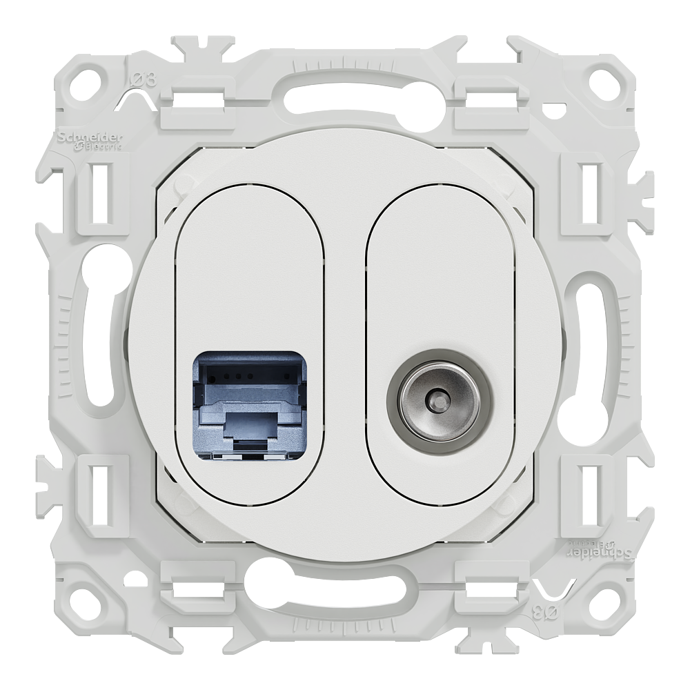 Odace prise RJ45 cat.6 STP + TV blanc